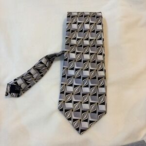 Domani 100% silk tie 4"X59" Geometrical shapes Gray/black/gold